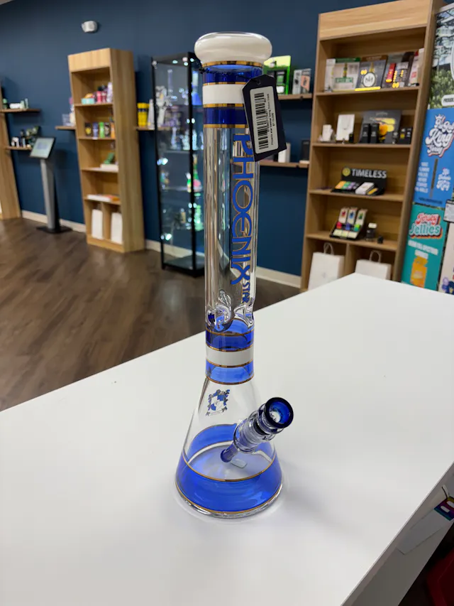 Glass Phoenix Star Beaker Bong 7mm Thick Blue/White (glassware)