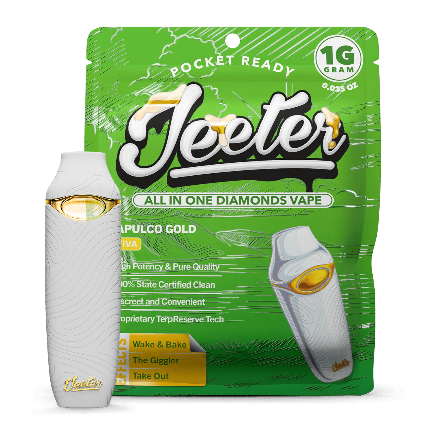 Acapulco Gold Jeeter All In One Diamonds Vape | Pocket Ready | 1g | Sativa  | Gramz - Hazel Park