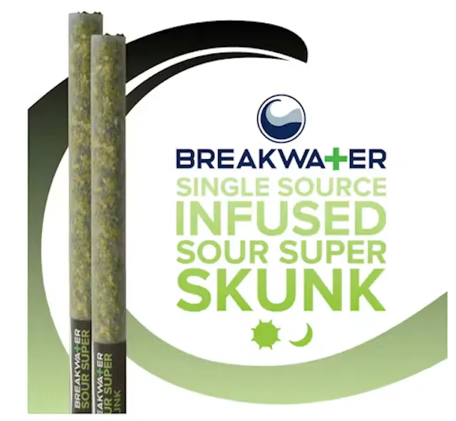 Breakwater Extract Infused Pre-Roll Pack Sour Super Skunk 2pk/1g (hybrid, infused pre roll packs)