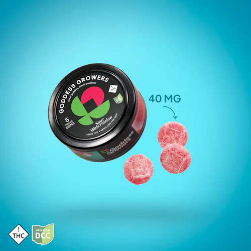 Goddess Growers | Sour Watermelon 1:1 Gummies | 5pk | 200mg-1
