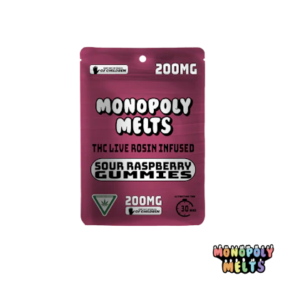 Monopoly Melts - 200mg Hash Rosin Gummies – Sour Raspberry - EDIBLES by Monopoly Melts at King of Budz