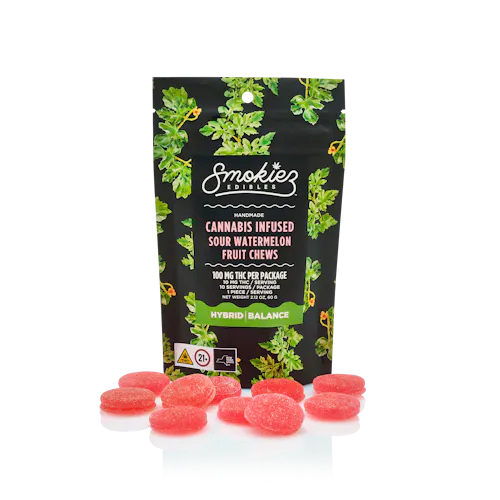 Smokiez – Fruit Chews – Sour Watermelon – 10pk – 100mg-1