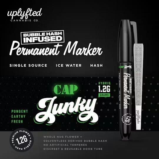 Uplyfted - Bubble Hash Infused Preroll - - **PERMANENT MARKER x CAP JUNKY** (2/$30)