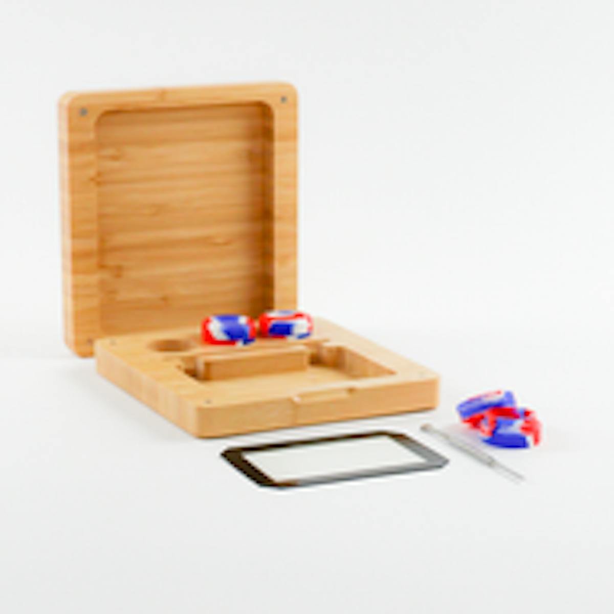 Photo of 7″x7.5″ Bamboo Set | Includes Dab Mat, 3 Wax Containers, Dab Tool | Magnetic Seal