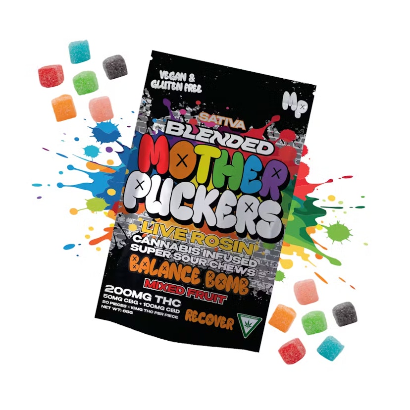 Mother Puckers | 200mg Live Rosin Gummies | Mixed Fruit Balance Bomb Recover CBG:CBD