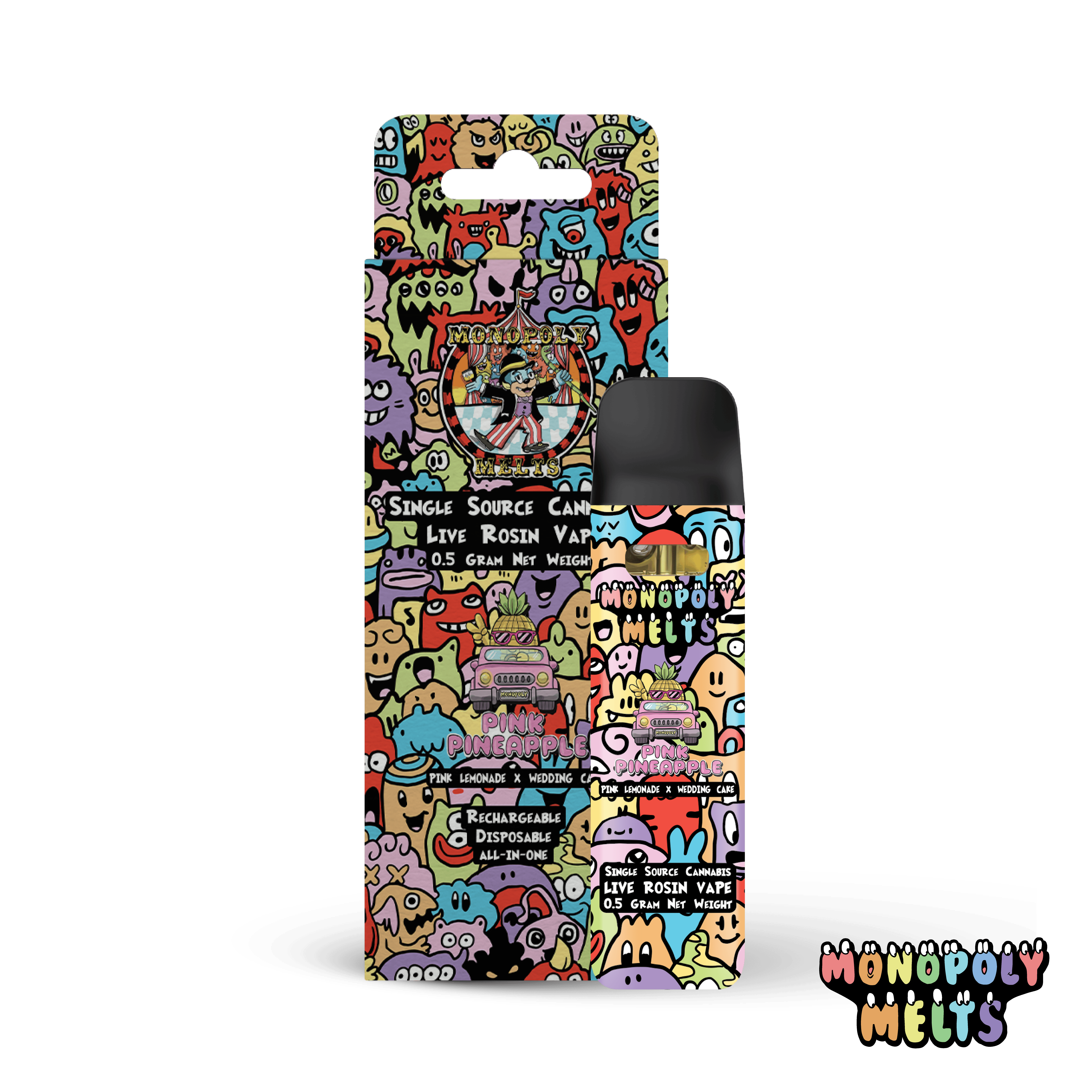 Product: Monopoly Melts | Pink Pineapple 0.5g Live Rosin Disposable Vape