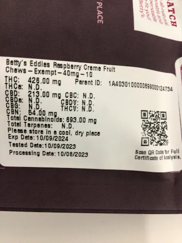 Raspberry Creme 2:4:1 (THC:CBD:CBN) | 10 x 40mg (MED ONLY)-active