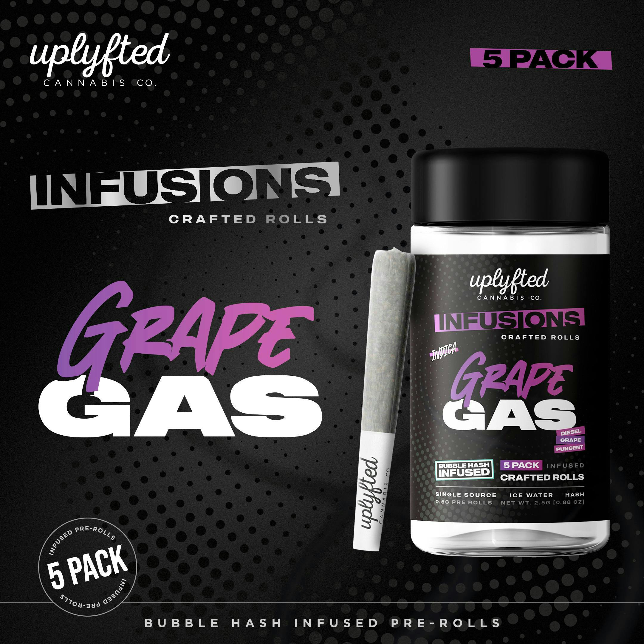 Product: UPLYFTED | GRAPE GAS | INFUSED PRE-ROLLS | 5 x 0.5G INDICA/HYBRID