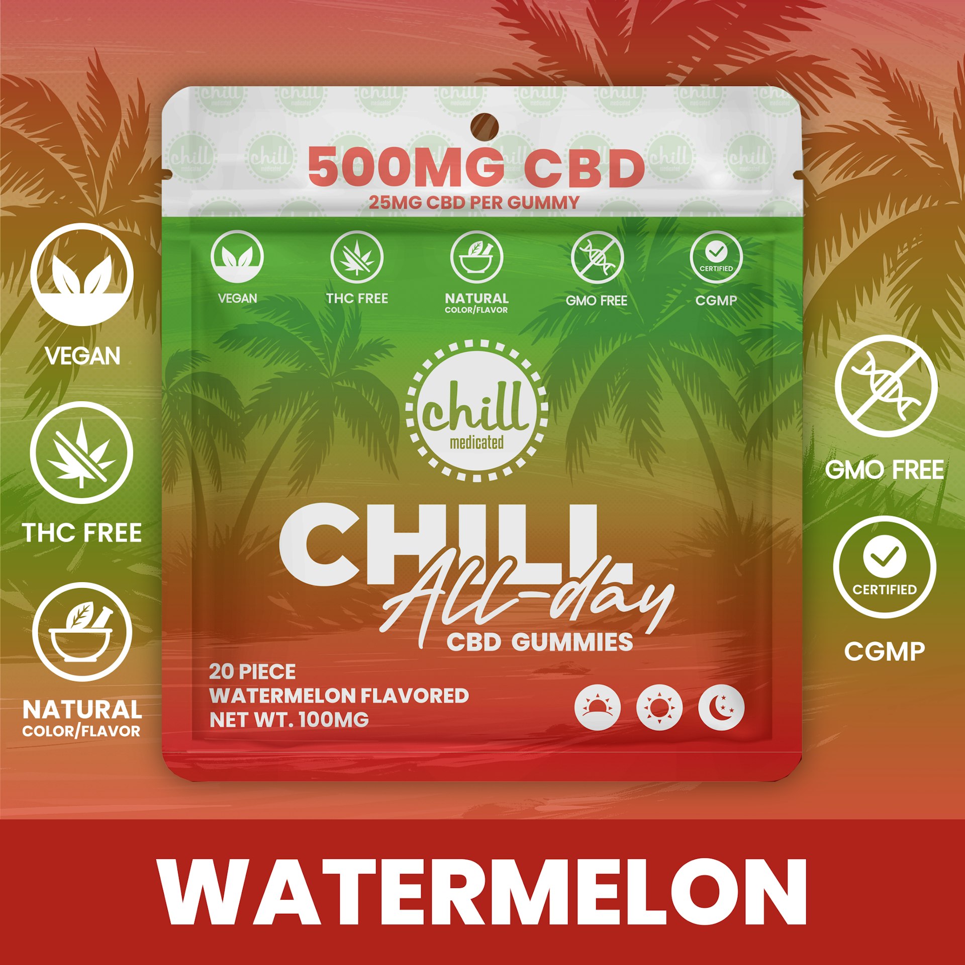 Chill Medicated - CBD Gummies - All Day - Watermelon
