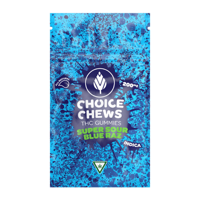Choice Chews | 200mg Gummies | Super Sour Blue Raz