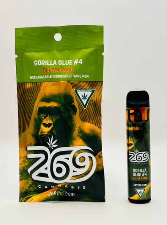 Product: 269 Cannabis | Gorilla Glue #4 | Live Resin Disposable Vape | 1g | Sativa Hydrid
