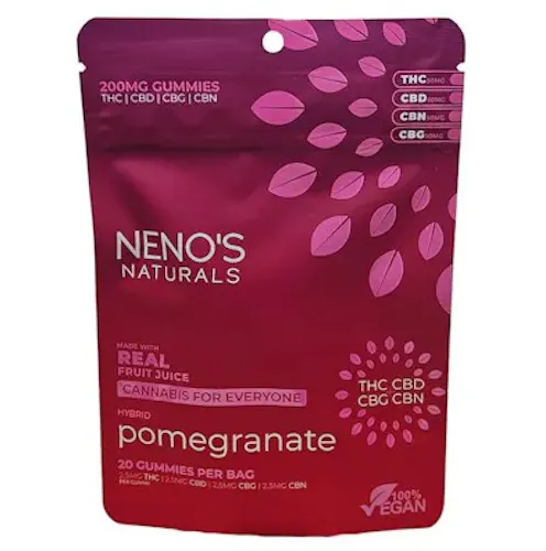 Nenos Naturals Pomegranate 1:1:1:1 50mg THC/CBD/CBN/CBG Gummies Rec-active