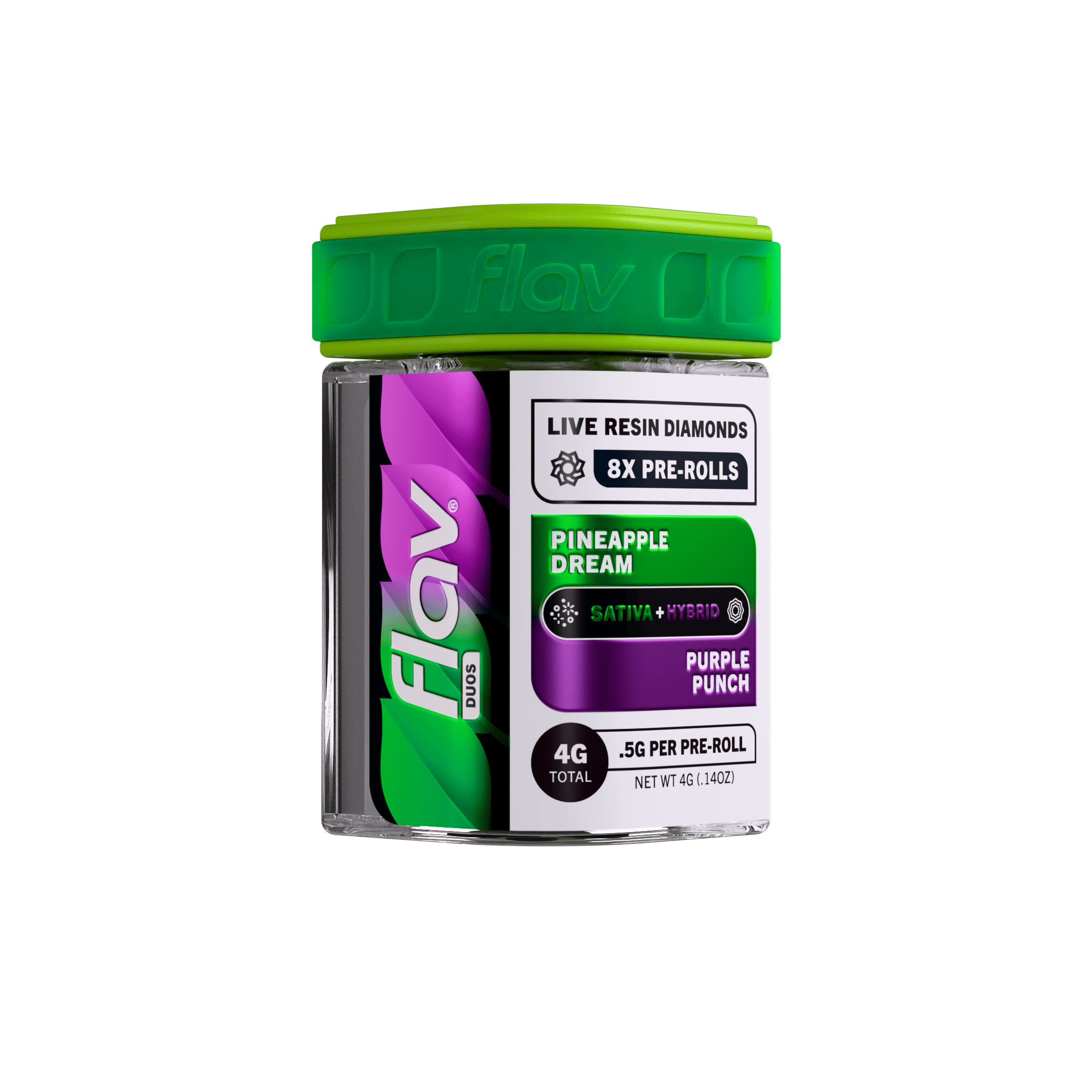 Flav - Preroll - Duo - 8Pk - Live Resin Infused - Pineapple Dream (Sativa) x Purple Punch (Hybrid)