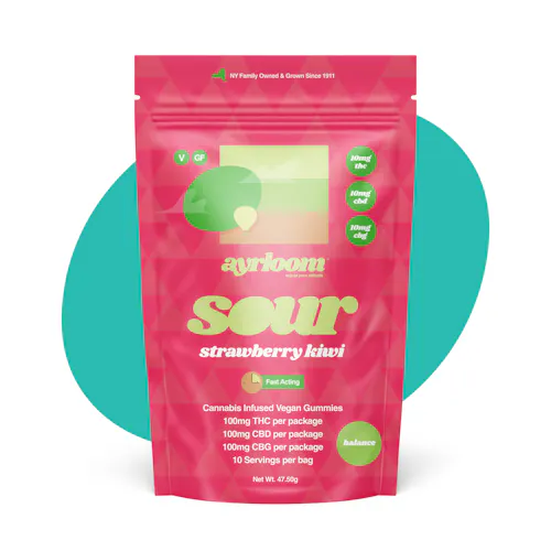 Ayrloom Sour Strawbery Kiwi 1:1:1 | 10MG THC : 10MG CBD : 10MG CBG 10 Pack-active