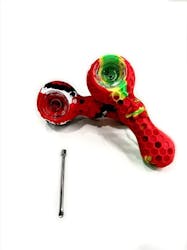 Silicone Honeycomb Hand pipe with Glass Bowl & Dabber 4.25"