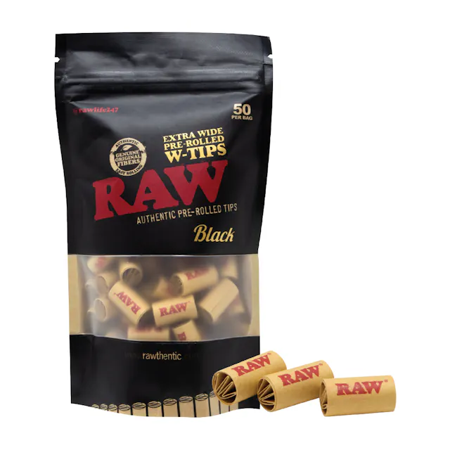 RAW Pre-Rolled Tips Extra Wide Black 50ct Bag (papers rolling supplies)