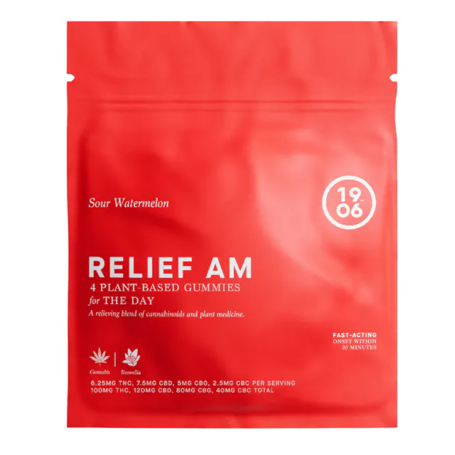 1906 Relief AM Gummies Sour Watermelon Gummies 2 THC : 2 CBD : 2 CBG : 1 CBC 4pk/100mg (sativa, 2.8g)