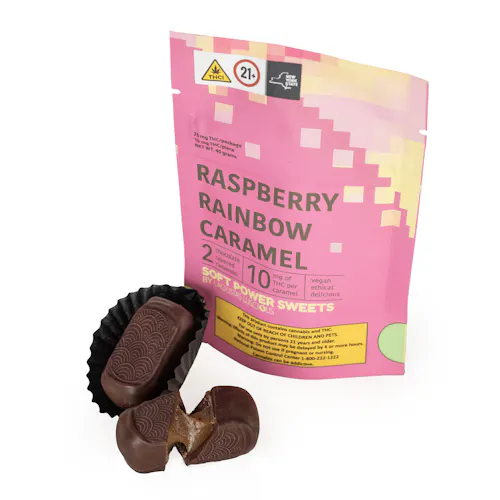 Raspberry Rainbow chocolate covered caramel w Almond – 20mg/unit-2
