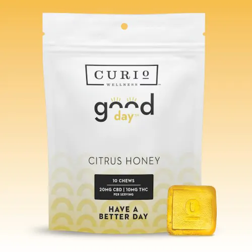 Curio Wellness | Good Day Citrus Honey Chews 1:2 THC:CBD | 100mg (10pk)-1
