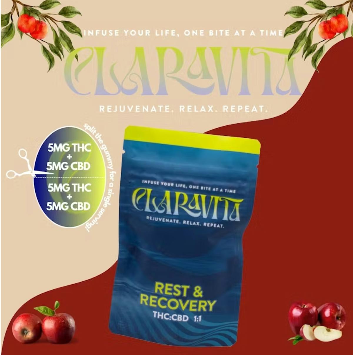 Photo of Rest & Recovery Rosin Double Gummies – Passion Fruit – 1:1 THC: CBD Claravita