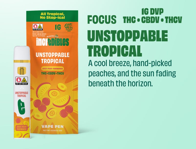 Incredibles Vape Disposable 1g- Unstoppable Tropical 14:1:1 (THC:THCV:CBV) 