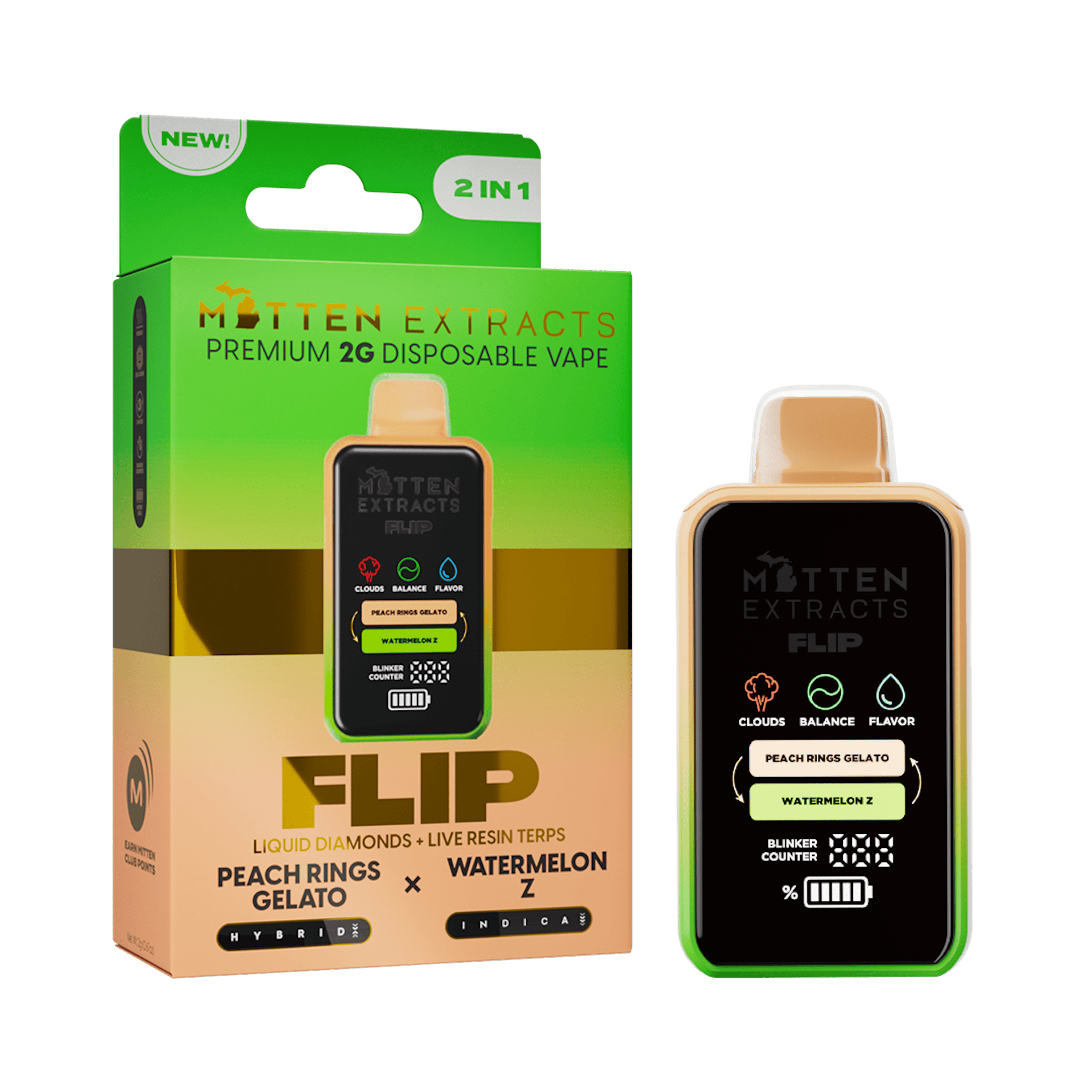 Mitten Extracts Flip - Peach Rings Gelato x Watermelon Z 2G Disposable