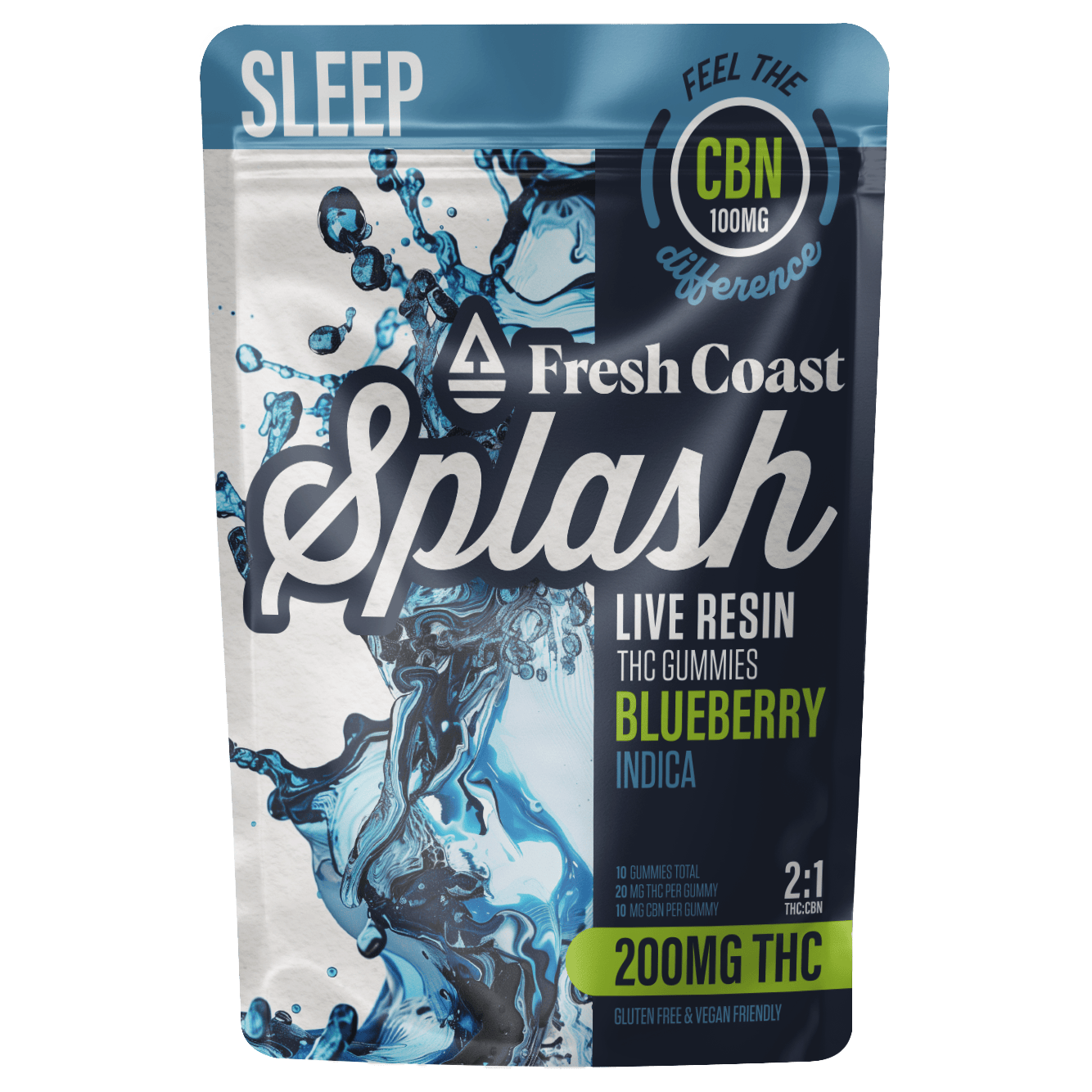Fresh Coast Splash Blueberry 2:1 THC/CBN Live Resin Gummies 200mg
