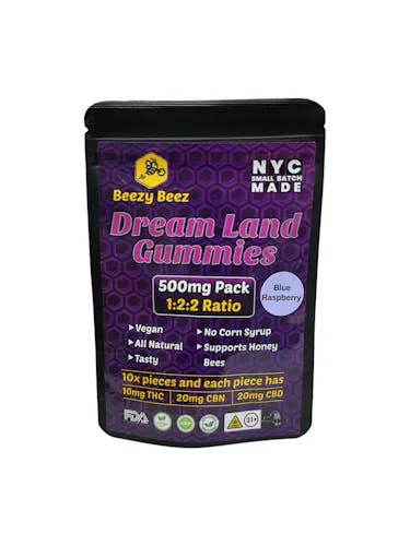 Beezy Beez Dream Land Gummies Blue Raspberry 1:2:2 THC:CBN:CBD 10pk 100mg Edibles