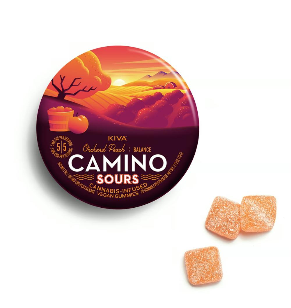 Product KIVA Camino Sours - Orchard Peach - 1:1 CBD:THC - Gummies - 100 MG - 20pk