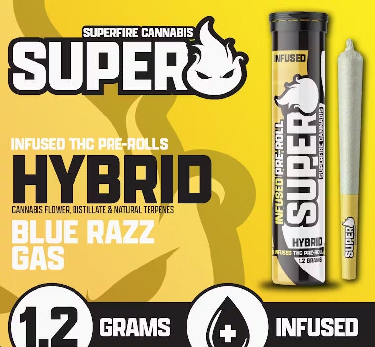 Blue Razz Gas Infused Pre roll | Hybrid | Super Fire