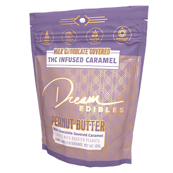 Dream Edibles | Milk Chocolate Covered Peanut Butter Caramels | 100mg