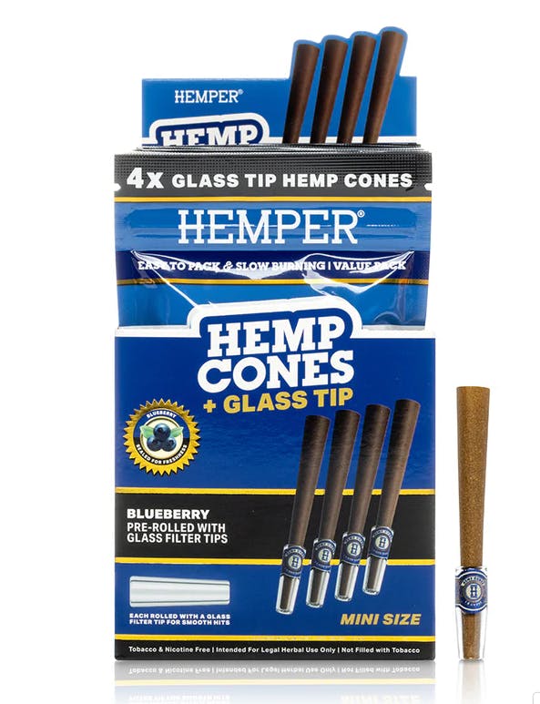 Accessories | Hemper | Mini Size Hemp Cones + Glass Tip | Blueberry | 4pk