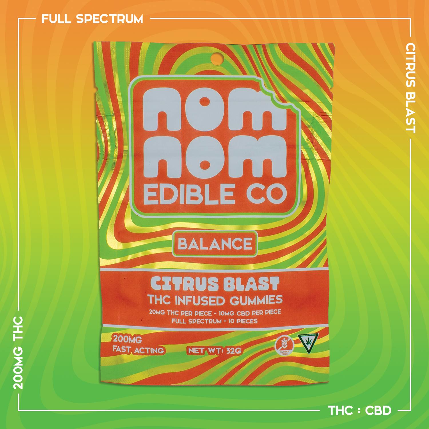 kum※nom※ Nom Nom Edible Co. Nom Nom Edible Co | 200mg Gummies | Citrus