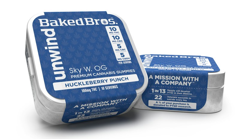 Baked Bros Unwind Huckleberry Punch 100mg Gummies 2:2:1:1 THC:CBG:CBC:CBDV