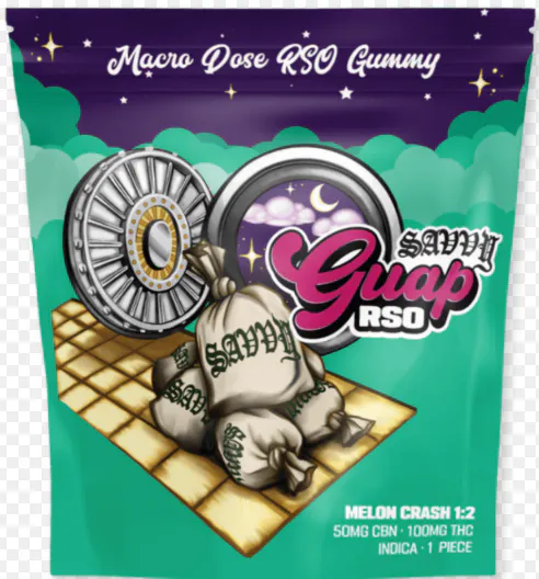 Savvy | Gummy | Melon Crash | Guap | RSO | CBN:THC 1:2 | 1pk