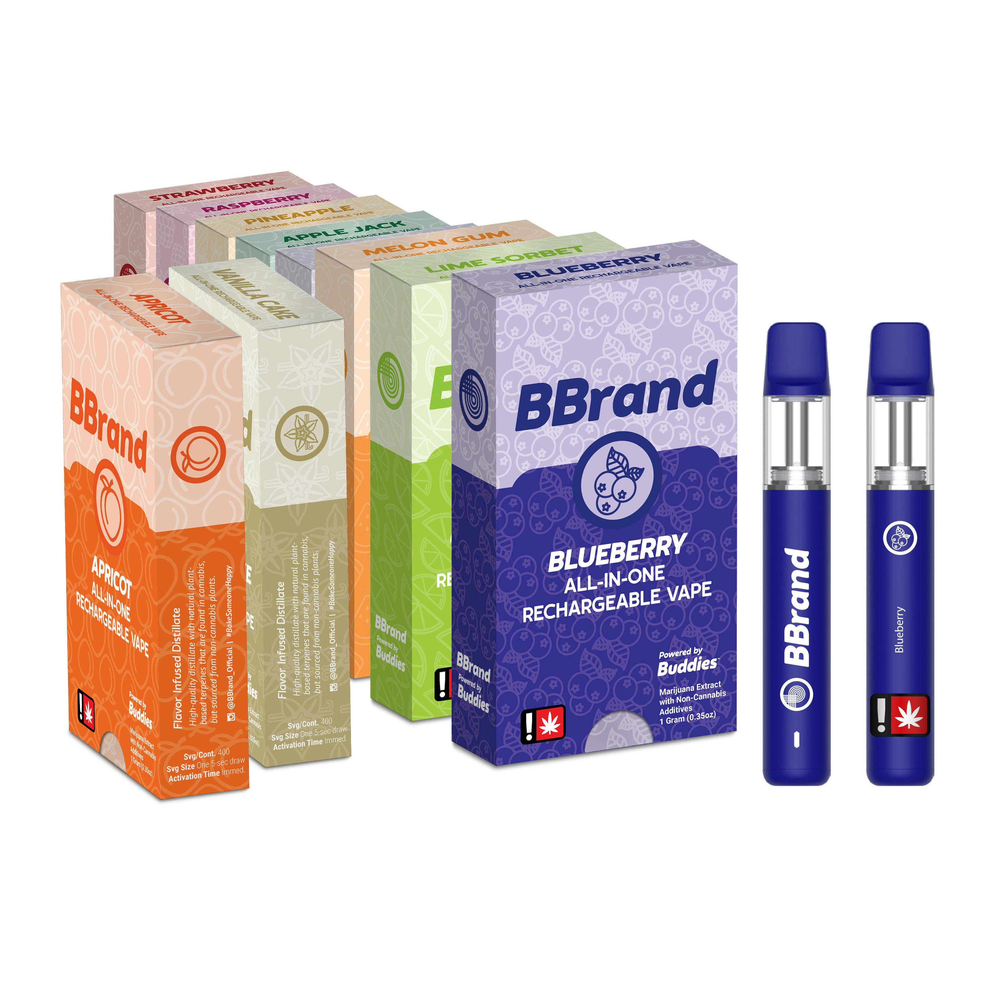 BBrand 1g GRAPE Distillate All-In-One Rechargeable Vape Cartridge 1g Vaporizers | Buddies