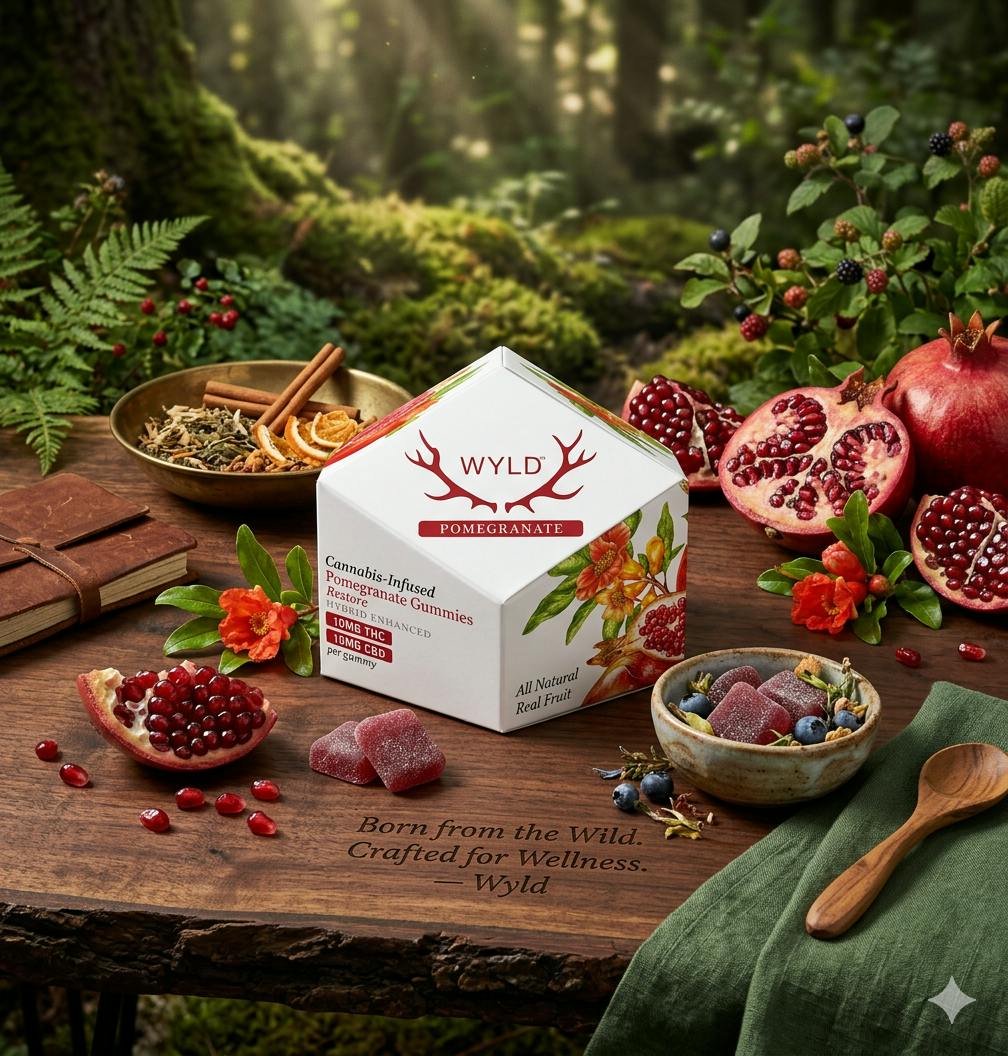 Product Wyld | Pomegranate | 1:1 CBD + Hybrid Enhanced Gummies | 10ct |  100mg