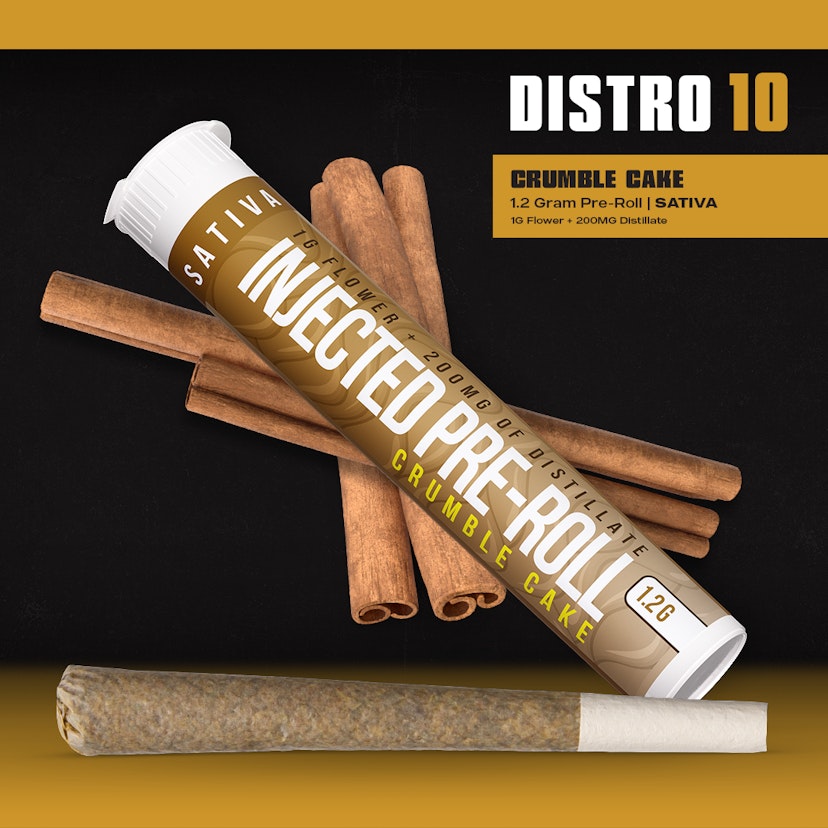 Distro 10 - 1.2g Injected Pre Roll - Crumble Cake