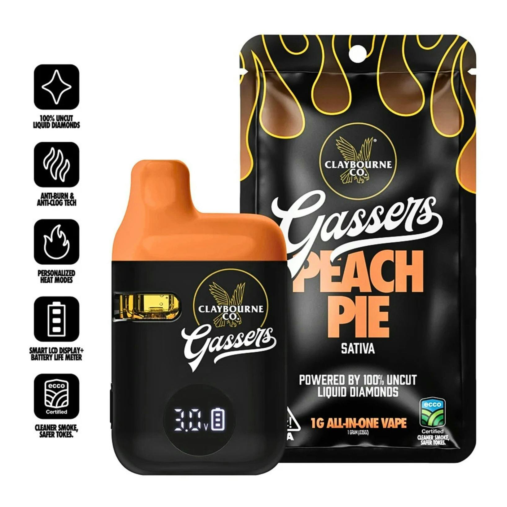 Claybourne Co. Gassers - Peach Pie Liquid Diamond Vape - 1gClaybourne Co.SativaTHC: 90.6%Kaya Bliss Summer Special! Spend $250 get $30 Off!+2