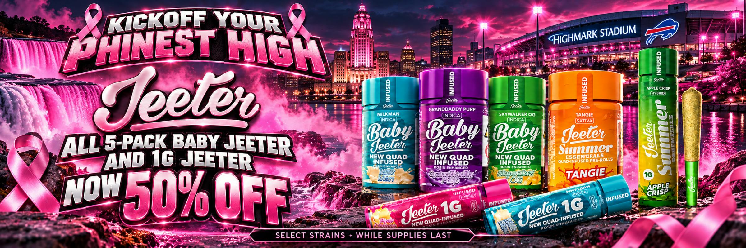 Jeeter infused pre rolls 50% off on sale at The Phinest Buds Cannabis Dispensary located at 576 Dick Rd ste 10a Depew NY 14043