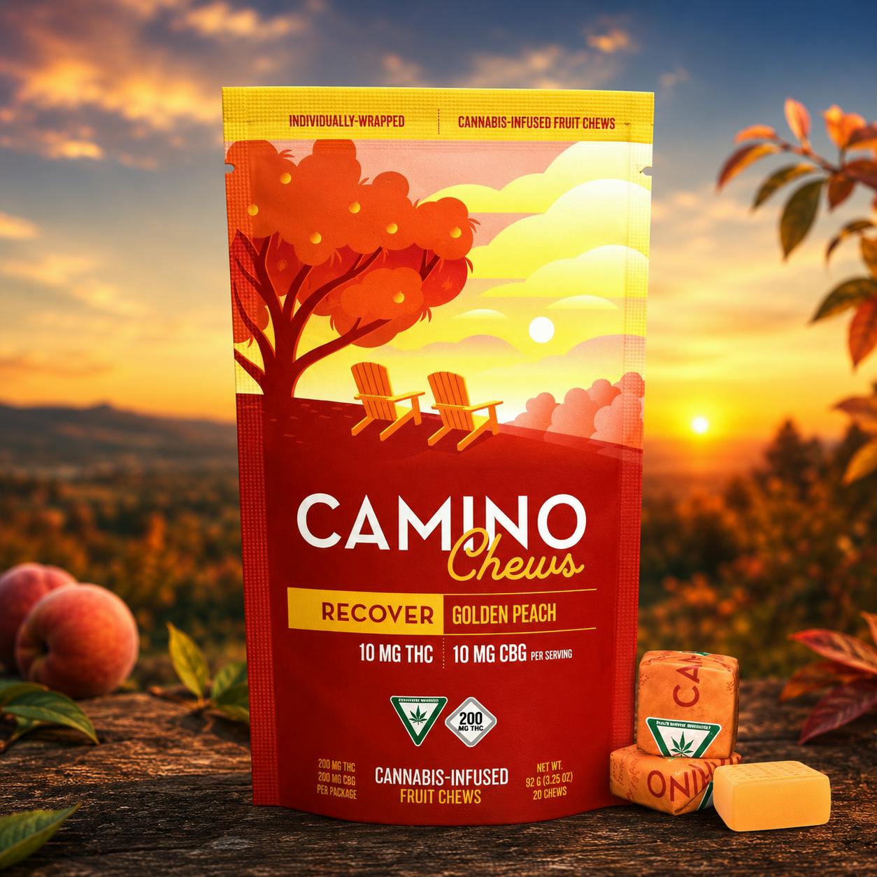 Camino - 200mg THC : 200mg CBG Chews - Golden Peach