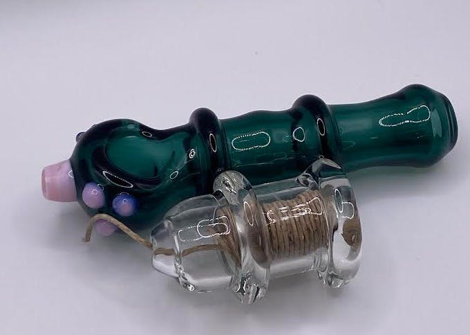 King Glass | Hand Blown Spoon with Hemp Wick Sidecar - 4"