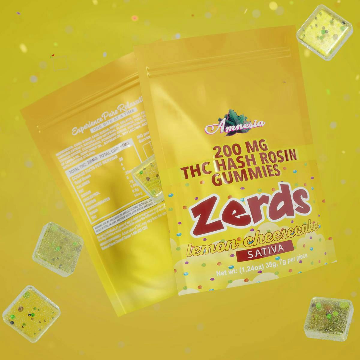 Product: AMNESIA | ZERDS LEMON CHEESECAKE | HASH ROSIN GUMMIES | 5PK | SATIVA