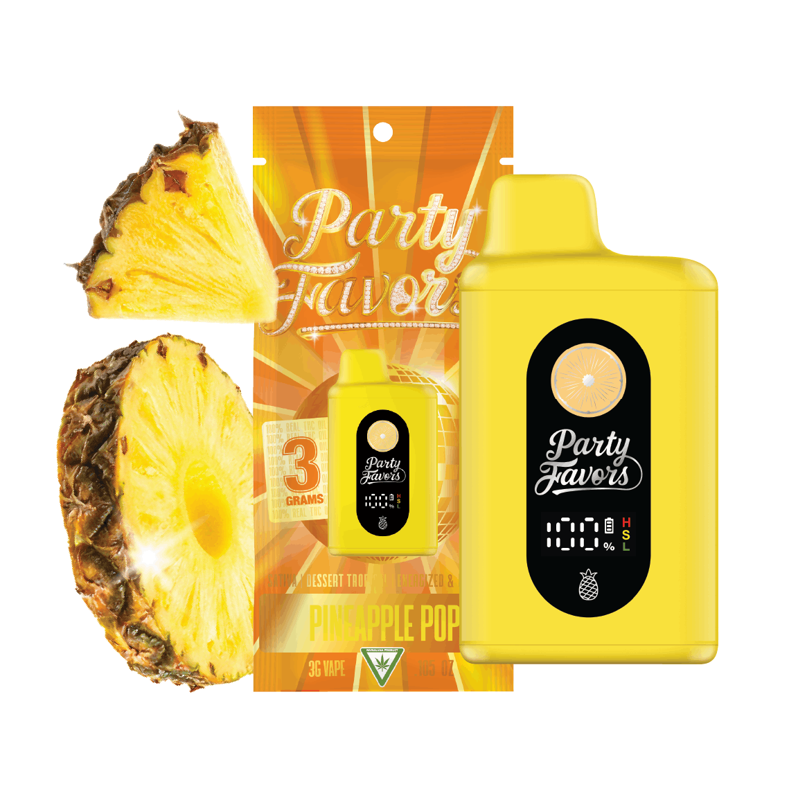 Product: Party Favors | Pineapple Pop Juice Box All-In-One Disposable | 3g