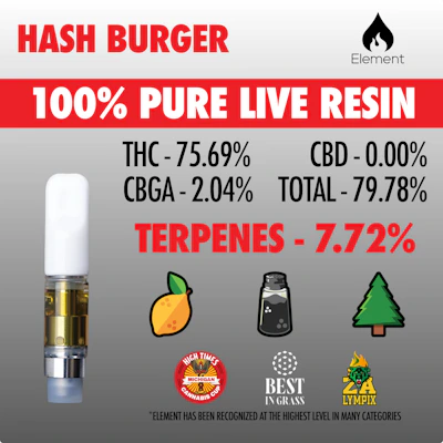 Element - 1g Pure Live Resin Cart - Hash Burger - CARTRIDGES by Element at King of Budz