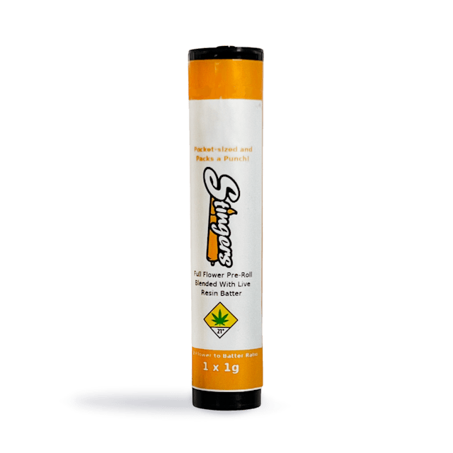 Full flower pre-roll blended with live resin batter.
1 x 1g pre-roll at a 2:1 flower to batter ratio.