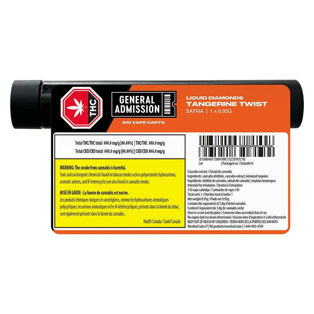 General admission - tangerine twist sativa liquid diamond 510 thread cartridge - 0. 95g
