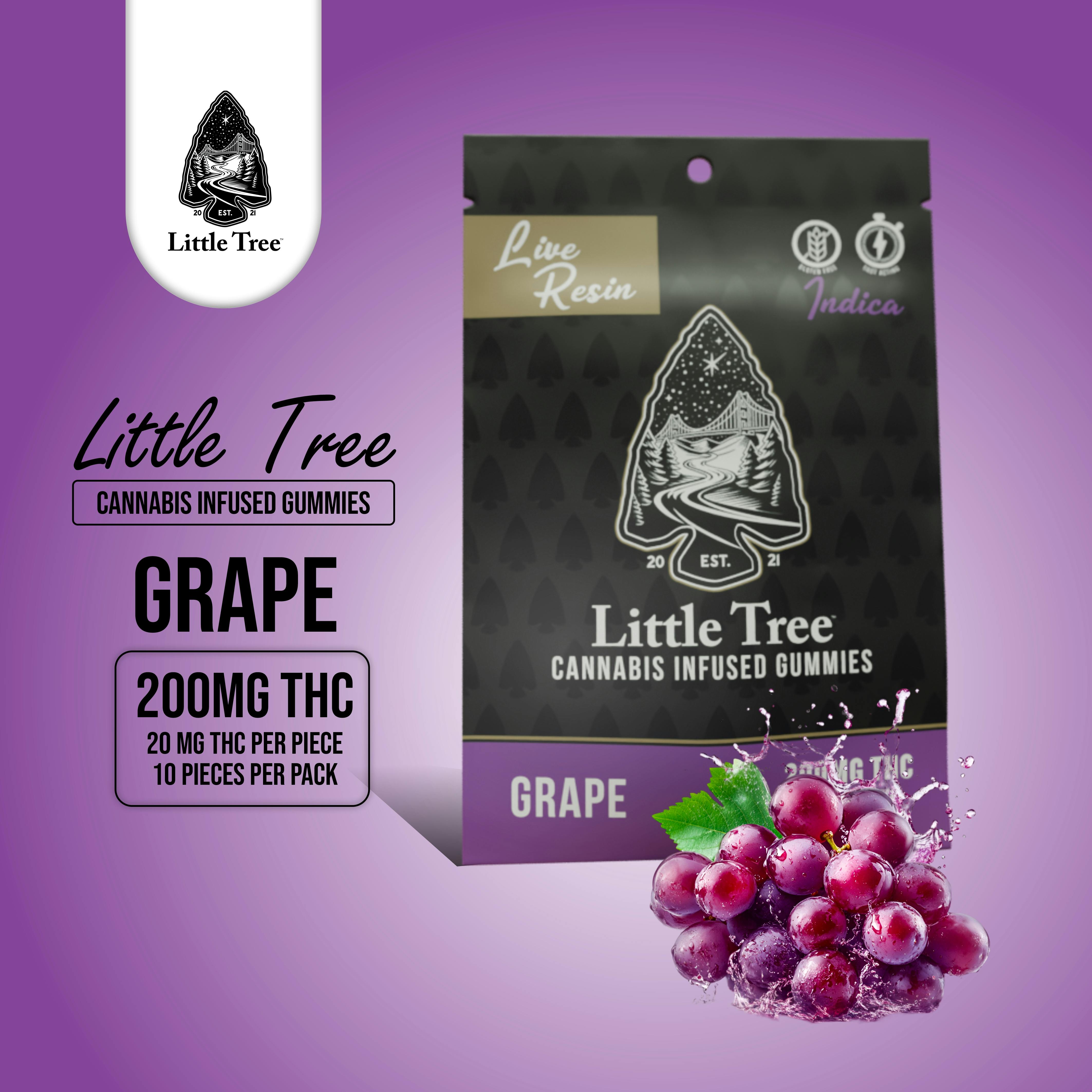 Product: Little Tree | Grape | Infused Live Resin Gummies | 200mg | Indica