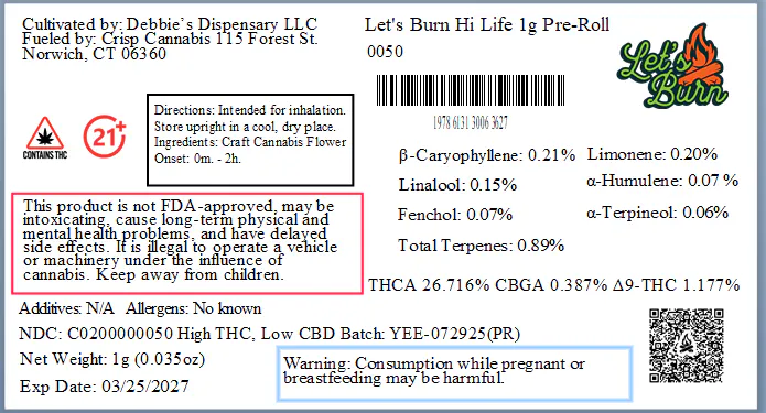 Let's Burn Hi Life 1g Pre-roll 0050 (H) (1pk) | Affinity
