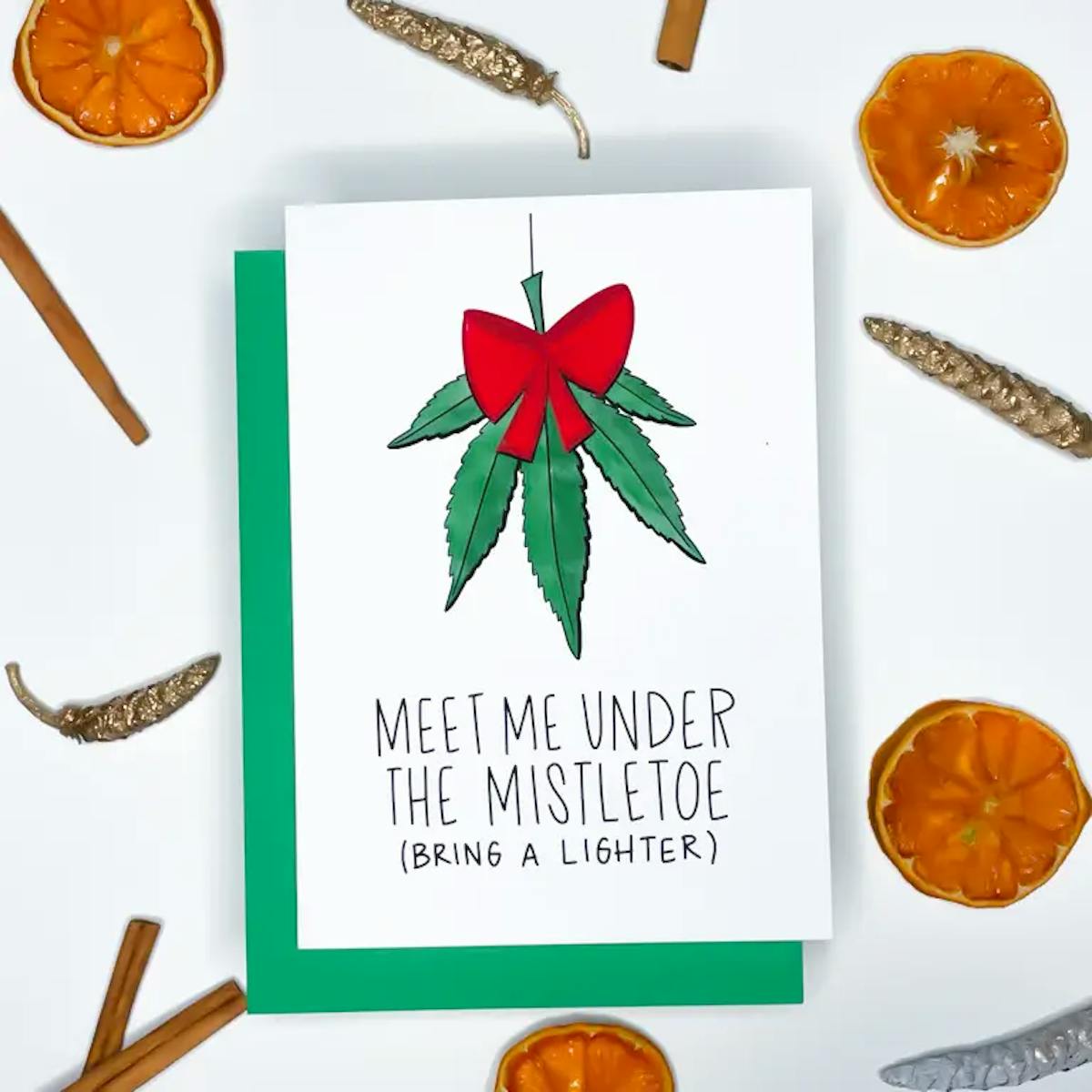 Meet Me Under the Mistletoe Holiday Letterpress Greeting Card